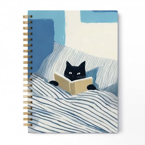 Funny Reading Black Cat Spiral Notebook, Black Cat Lovers Gifts Journal, Book Lover Reader Bookworm Bookish Gifts Hardcover Lined Notebook Journal, 5.5x8.3 Inch - color: pattern-6