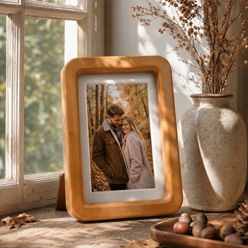 5x7 Picture Frame, USA-Sourced Natural Solid Teak Wood Photo Frame with HD-Tempered Glass, Handcrafted Rounded Corner 5 x 7 Wooden Frame Matted to 4x6 Photos, Wall or Tabletop Display - color: Solid Honey Teak, size: 5x7