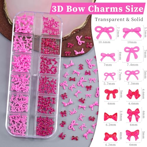 1 Box Rose Bow Nail Charms,Cute 3D Mini Resin Bows Charms for Nails - color: 1B-Rose
