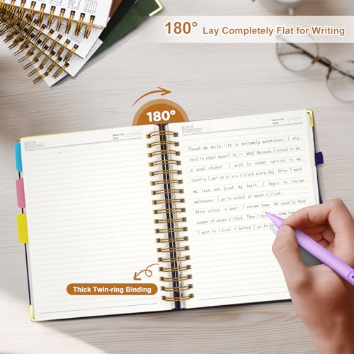 Hardcover Spiral Notebook Journal with Removable Dividers Tabs - color: Green, size: 6.2"x8.2"