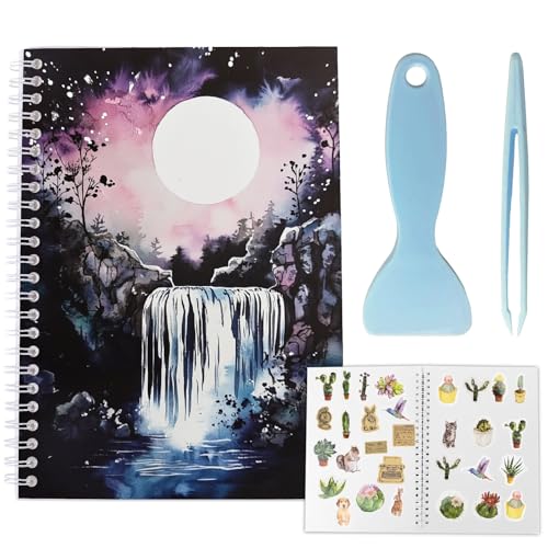 CRASPIRE Reusable Sticker Collection Book 40 Pages Waterfall Album Sticker Storage 8.26x5.82In Double-Sided Waterproof Blank Pasteable Notebook with Tools for Adults Release Paper Holder Organizer - style: Waterfall-034