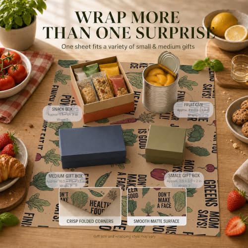 SHSEEN Funny Food Wrapping Paper Sheets, 19.6 x 27.5 in, 2 Sheets - color: Text and Vegetables