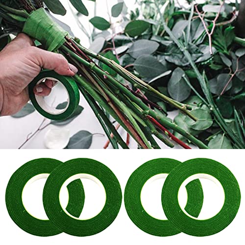 Woohome 4 Roll Florist Stem Wrap, 12mm Width Floral Tape Bouquet Tape, 90 Feet/Roll Flower Tape - color: 4PCS Green