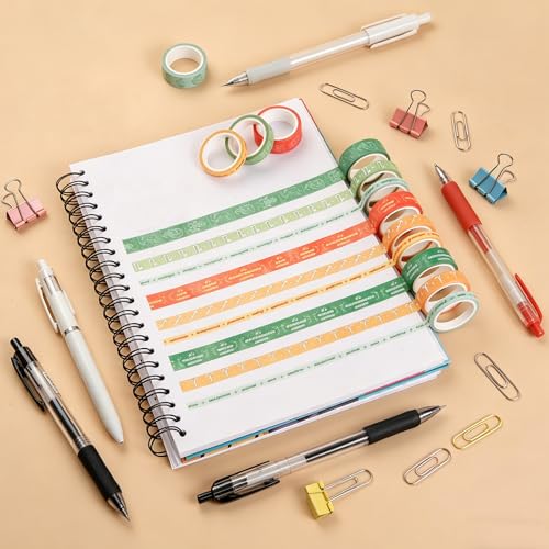 Washi Tape Set of 18 Rolls, Assorted Sizes, Decorative Tape for Journaling, Scrapbook, DIY Décor, Craft Supplies, Gift Wrapping, Metallic Foil, Celestial Orange and Green - color: Celestial Orange and Green