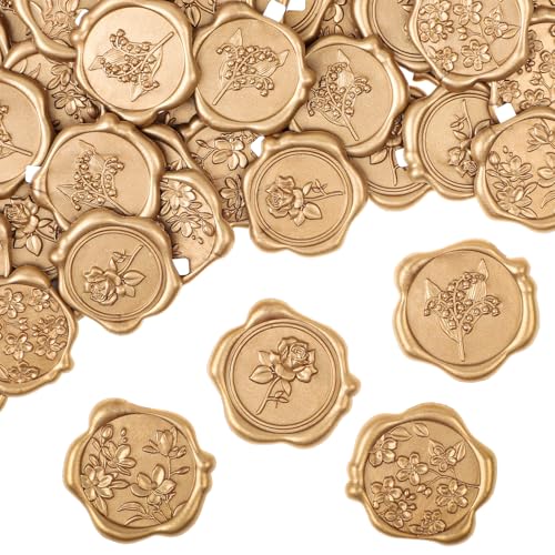 WSICSE Wax Seal Stickers, 60 Pack, Light Gold, 1.2Inch, 4 Styles - color: 4 Flower Styles- Light Gold