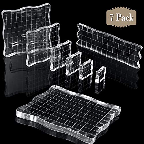 Mudder 7 Pcs Acrylic Stamp Blocks Set Clear with Grid Lines,Lace Edge - style: Lace Edge