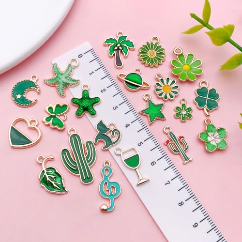 Youdiyla 40pcs Enamel Charms Alloy Metal Charms for Jewelry Making Necklace Bracelet Earring DIY Accessories - color: Green