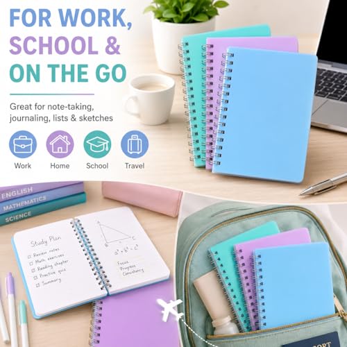 3 Pack Spiral Notebooks, 4.3" x 5.7" Small Ruled Notebook for School