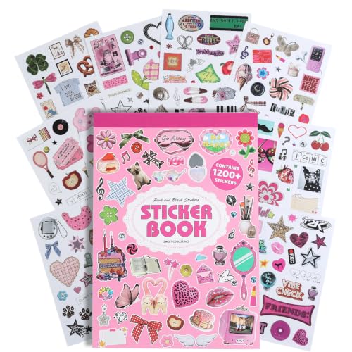 1200+ Sweet Cool Sticker Book, Cute Pink Vintage Small Stickers for Scrapbooking, Aesthetic Art Scrapbook Supplies for Adults Teens Women Girls Junk Journal Journaling - style: Aesthetic Style 4