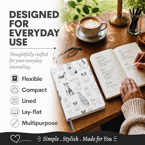 WORLD TRAVELER Eccolo A5 Lined Journal 256 Ivory Pages Lay Flat 6x8 - color: Outlined Dogs