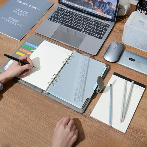 Wason A5 Binder PU Leather Journal Ring Portfolio Lined Notebook Refillable Paper Diary with Removable Clipboard Writing Notepad for Travel Business School Agenda Organizer (Grey) - color: Grey