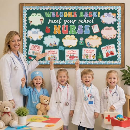 School Nurse Office Decor School Nurse Bulletin Board Decorations | School Nurse Bulletin Board, Back to School Paper Cutouts, Bulletin Board Decor for School Wall Decor Supplies - color: School Nurse