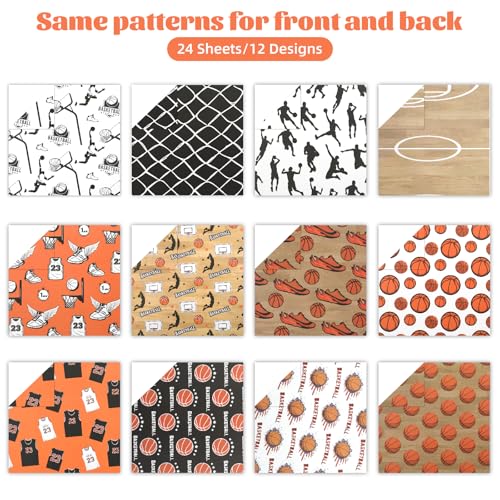 24 Sheets Basketball Pattern Scrapbook Paper, 11.8x11.8 Inch Double-Sided Print Basketball Patterned Decorative Craft Paper, Scrapbook Specialty Papers for Card Making Photo Album Decor - color: WW027YDLQGL