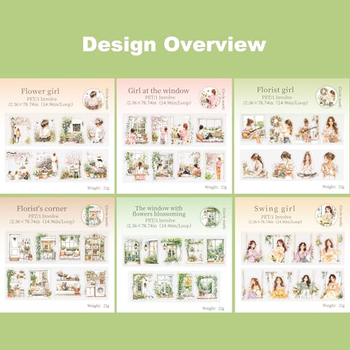 6 Rolls Spring Moments PET Tape for Scrapbook Journaling | Pre-cut portraits, floral windows and cozy home scenes; transparent and water-resistant for planners, collages and crafts - style: Spring Time Moments