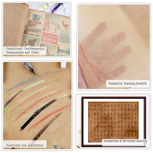 Diuhofart 100 Sheets Gampi Rice Paper, 9.4 x 15.7”, Handmade Aged Translucent Art Paper, Thin Yet Strong Fiber for Chinese Calligraphy, Painting, Decoupage, Collage and Junk Journaling - color: 100 Ancient Cicada Wing Paper, size: 9.4 x 15.7 inches