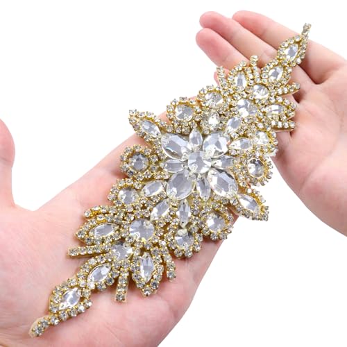 ShiDianYi Wedding sash Bridal Belts Gold Rhinestone Trim Applique Bridal sash Bridal Shower -RA004 - color: Gold, size: 1 Count (Pack of 1)