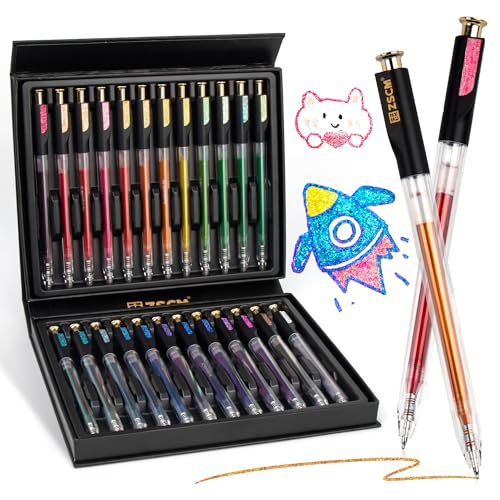 Retractable Aurasparkle Glitter Gel Pens, 24 Large Capacity Metallic Pens | 1 mm Fine Point Smooth Writing Color Pen for Adult Coloring Book Note Taking Aesthetic Art Supplies - color: 24 Sparkle