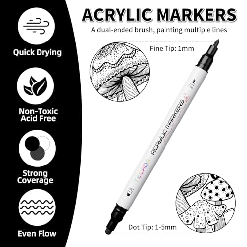 6 Black Acrylic Paint Markers, Dual-Tip Acrylic Paint Pens - color: Black
