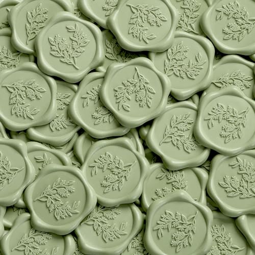 UNIQOOO Wax Seal Stickers - Eucalyptus Wedding Invitation Envelope Seal Stickers, 100 Pcs Self- Adhesive Sage Green Stickers, Perfect for Invitation, Christmas, Gift Wrapping, Party - color: Eucalyptus Leaf - Sage Green, size: Eucalyptus leaf,100