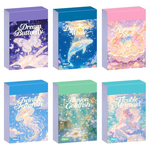6 Sets 300 Sheets Washi Stickers for Journaling, Colorful Ocean Sticker Book with Sea Creatures, Dreamy Style Scrapbook Sticker Set for Bullet Journal Art Diary Card Craft Gifts Planner Notebook - style: Ocean Style