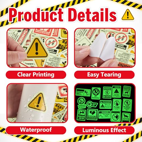 Glow in The Dark Safety Warning Signs Stickers for Water Bottles - color: Luminescent-384kshr