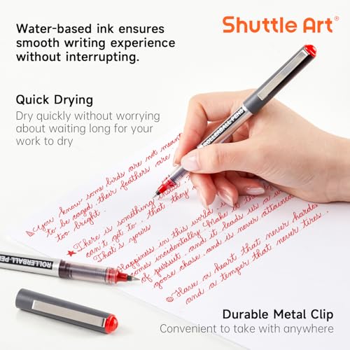 Shuttle Art RollerBall Pens, 25 Pack Red Fine Point Roller Ball Pens, 0.5mm Liquid Ink Pens for Writing Journaling Taking Notes School Office - color: Red, size: 1 Count (Pack of 25)