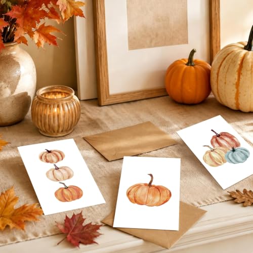 Whaline 24 Pack Greeting Cards with Envelope & Sticker, Fall Leaves Pumpkin