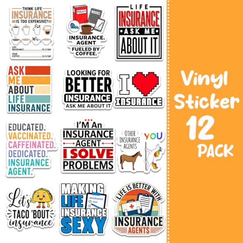 (12pcs-3in) Insurance Agent Sticker Funny Stickers Life Insurance Gifts - color: Insurance Agent
