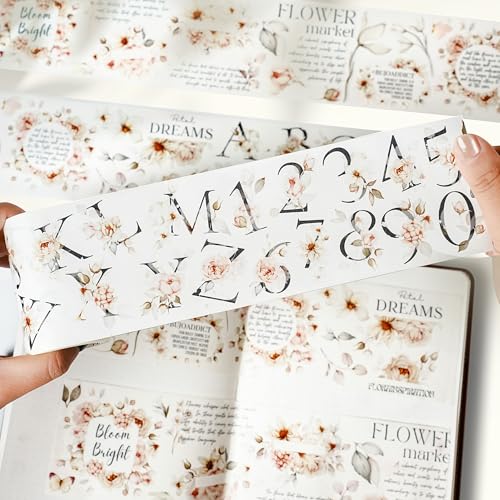 WT Pre-Cut Rosé Scripts Wide PET Tape, Single Roll, Original Designs, Blush Floral & Handwritten Script, Clear Decorative Tape for Junk Journal, Scrapbook, Bujo, Planner, DIY Crafts - color: WT Pre-Cut Rosé Scripts Wide PET Tape