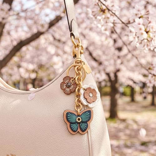 Angyape Flower Bag Charms for Women Purse Charms for Handbags Leather Flower Keychain Retro Aesthetic Keychain Accessories - color: C：butterfly