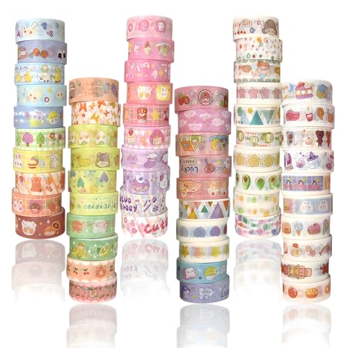 60 Rolls Washi Tape Set, 15mm Wide Cute Sytle Washi Stickers, for Junk Journal Scrapbook Tape, Bullet Journaling Scrapbooking Supplies, Planner Sticker DIY Craft DéCor - color: 60 Rolls Cute Washi Tape-A