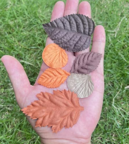 100 Pcs Handmade Mixed Mulberry Paper Rose,Maple,Sunflowers,Hydrangeas,Lotus Leaves Scrapbooking Wedding DIY Craft Supplies Card (Mixed Leaves Brown Tone.) - color: Mixed Leaves Brown Tone..