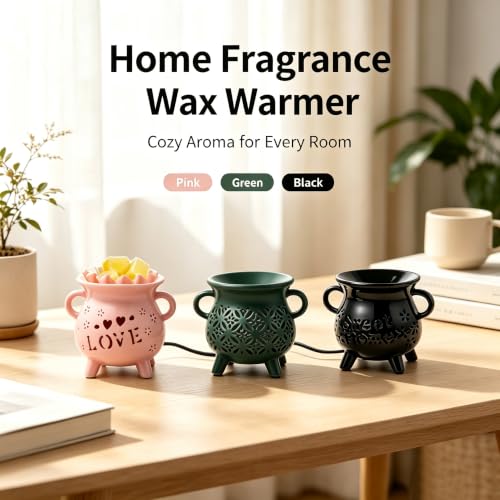 TTJ Ceramic Cauldron Wax Melt Warmer with Floral, Electric Wax Burner for Home Fragrance, Decorative Candle Warmer with Two Handles, Ideal Gift for Valentine's Day, Wedding, Birthday,Dark Green - color: Dark Green