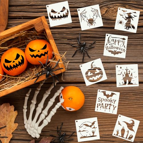 80 Pcs 5 x 5 Inch Halloween Stencils for Painting on Wood, Reusable Happy Pumpkin Spider Web Stencil DIY Ornaments Ghost Paint Template Set for Wall Door Home Decor - style: Halloween