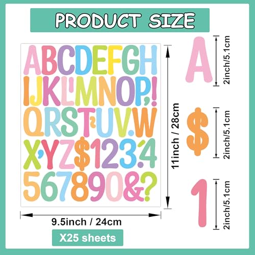 25 Sheets Letter Stickers 1175 Pcs Alphabet Stickers (Candy, 2 Inch) - color: Candy, size: 2 Inch
