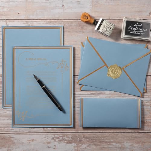 50 Pack Stationery Set with Envelopes, Dusty-Blue, 6x8 Inches - color: Dusty-Blue, size: 6x8 Inches