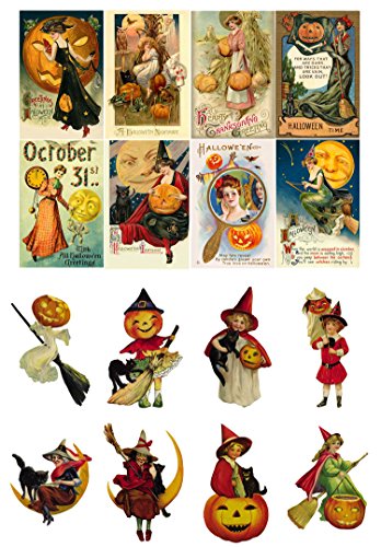 Decoupage Paper Pack (10sheets A4 / 8"x12") Halloween Witch Pumpkin FLONZ Vintage Paper - color: One