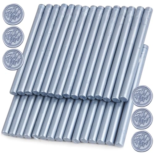 Gray Blue Wax Seal Sticks, 30pcs Sealing Wax Sticks, HOSEALING Glue Gun Wax Seal Sticks for Wax Seal Stamp, Premium Sealing Wax for Wedding Invitations, Letter, Envelope (Mini Size) - color: Gray Blue