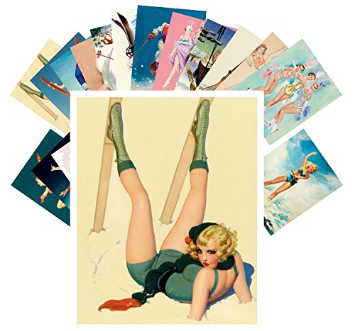 PIXILUV Pinup Postcard Pack 24pcs Sexy Girl Sport Athlete Vintage Magazine - color: Green