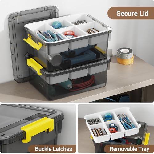40Qt Stackable Storage Bins with Lids Trays Craft Box Organizers, 2Pack,GY - color: Clear Grey S, size: 20QT-2Pack