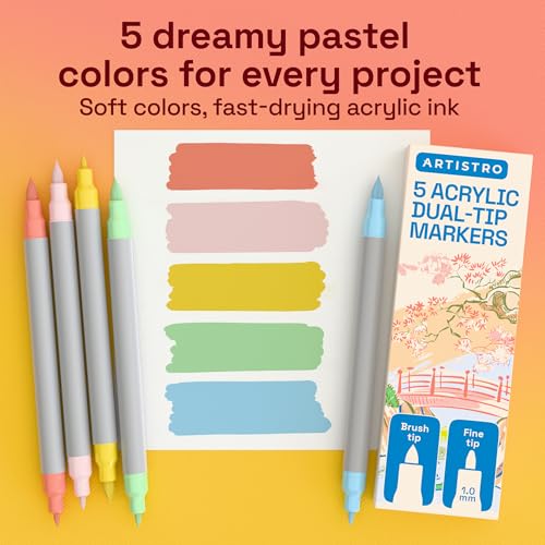 ARTISTRO 5 Pastel Dual-Tip Acrylic Paint Marker Pens for Drawing - color: Pastel, size: 5