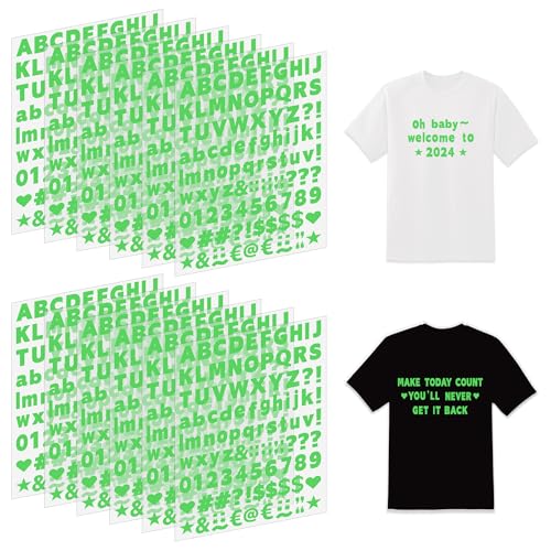1200Pcs Iron On Letters 12 Sheets Vinyl Iron On Letters for Clothing(Green) - color: Green