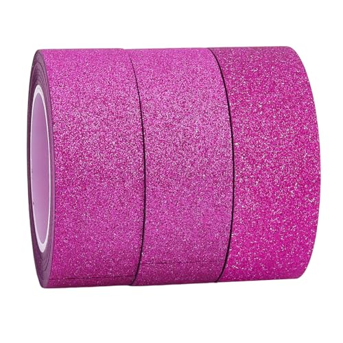 GORGECRAFT 10M*15mm*3 Rolls Washi Glitter Tape Deep Pink Decorative Adhesive Tape Foil Paper Masking Tapes Craft Stick on Sticky Trim for DIY Scrapbook Gifts Wrapping Car Furniture Walls - color: Deep Pink