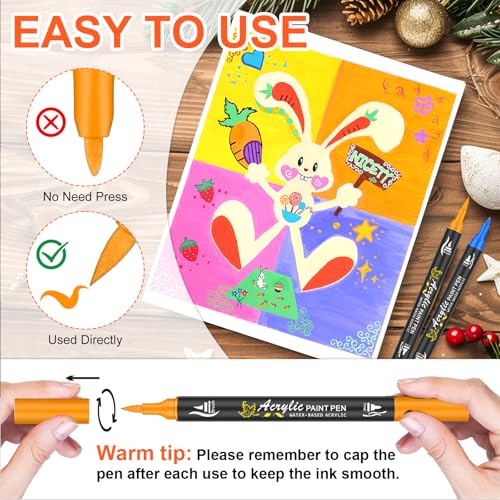 NICETY 128 Acrylic Paint Markers, Dual Tip Brush Paint Pens for Rock Painting, Wood, Glass, Stone, Canvas, Ceramic, Fabric - Fine & Brush Tip Water Based Acrylic Markers Pens - color: 128 Colors