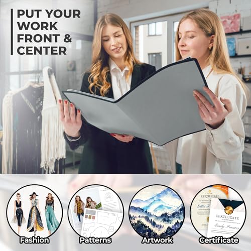 Dunwell Art Portfolio 9x12, 24 Pockets, Displays 48 Pages, Silver - color: Silver, size: 9x12" w/ BLK Paper