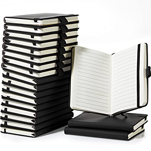 Laumoi 20 Pack Pocket Notebook Journals 3.7 x 5.7 Hardcover Small Mini Pocket Notebooks with Pen Holder A6 Lined Notebook Journal with 100Gsm Paper(Black) - color: Black