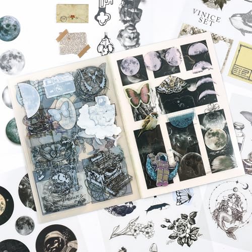 Vintage Scrapbook Celestial Stickers, 20 Sheet Galaxy and Cosmic Sticker for Scrapbooking, journaling DIY Crafts Laptops, Card Making, Ephemera Pre Cut (Galaxy Starfield) - style: Galaxy Starfield