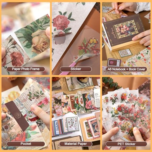 miikoul Vintage Scrapbooking Supplies Kit for Teen Girl Kid Women Diy Gift - color: Red Flower