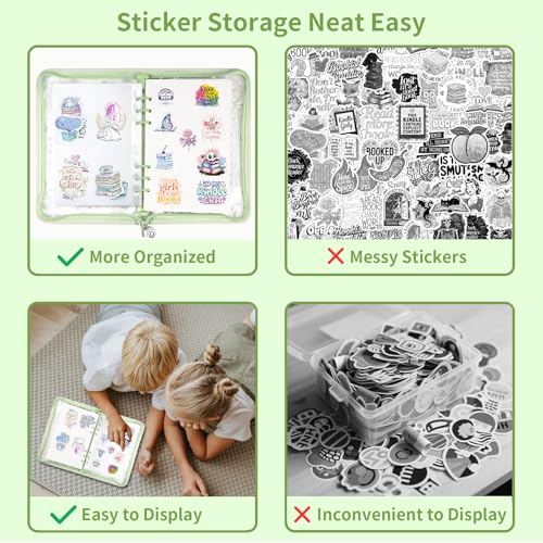 4 In 1 Sticker Storage Organizer, A5 Sticker Binder with Storage Pocket & Release Paper, Glitter Reusable Stickers Book Collecting, Blank Stickers Album Holder for Adult Container Display(Green) - color: Green