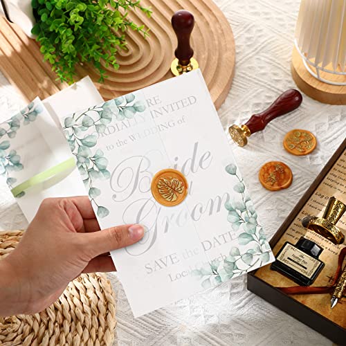 Outus 100 Pcs 5x7 Vellum Jackets, Pre Folded Eucalyptus Envelope Liners